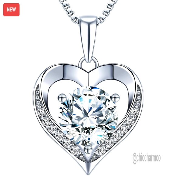 3 Carat Moissanite Heart Pendant Necklace Sterling Silver Engraved I LOVE YOU